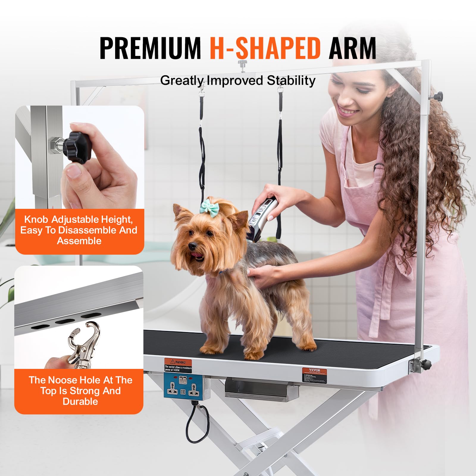 VEVOR 50" Electric Pet Grooming Table, Heavy Duty Dog Grooming Arm for Large Dogs, Height Adjustable Dog Grooming Station, Anti Slip Tabletop/Dog Grooming Station, Max Bearing 400LBS - WoodArtSupply