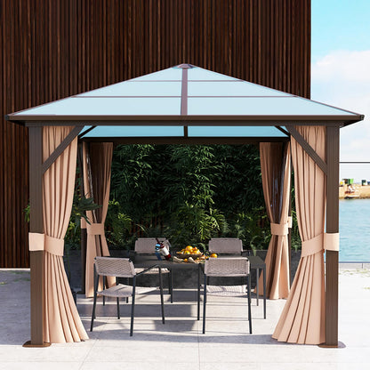 Aoxun 10' x 10' Gazebo Single Polycarbonate Roof, Outdoor Aluminum Frame Everlasting Pergolas with Netting and Curtains, for Backyards, Patios, Parties, Gardens and Lawns - WoodArtSupply