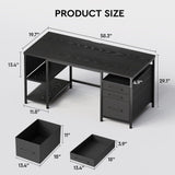 Ｍａｉｈａｉｌ Maihail Home Office Desk with Drawers Adjustable Shelves, 59 inch Writing Desk with File Cabinet, Large Computer Desk with Storage, Vintage, Black Maihail
