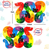 LOVESTOWN Alphabet Jigsaw Puzzle, Building Blocks Animal Wooden Puzzle, Wooden Snake Letters Numbers Block Toys for Kids Birthday Gifts LovesTown