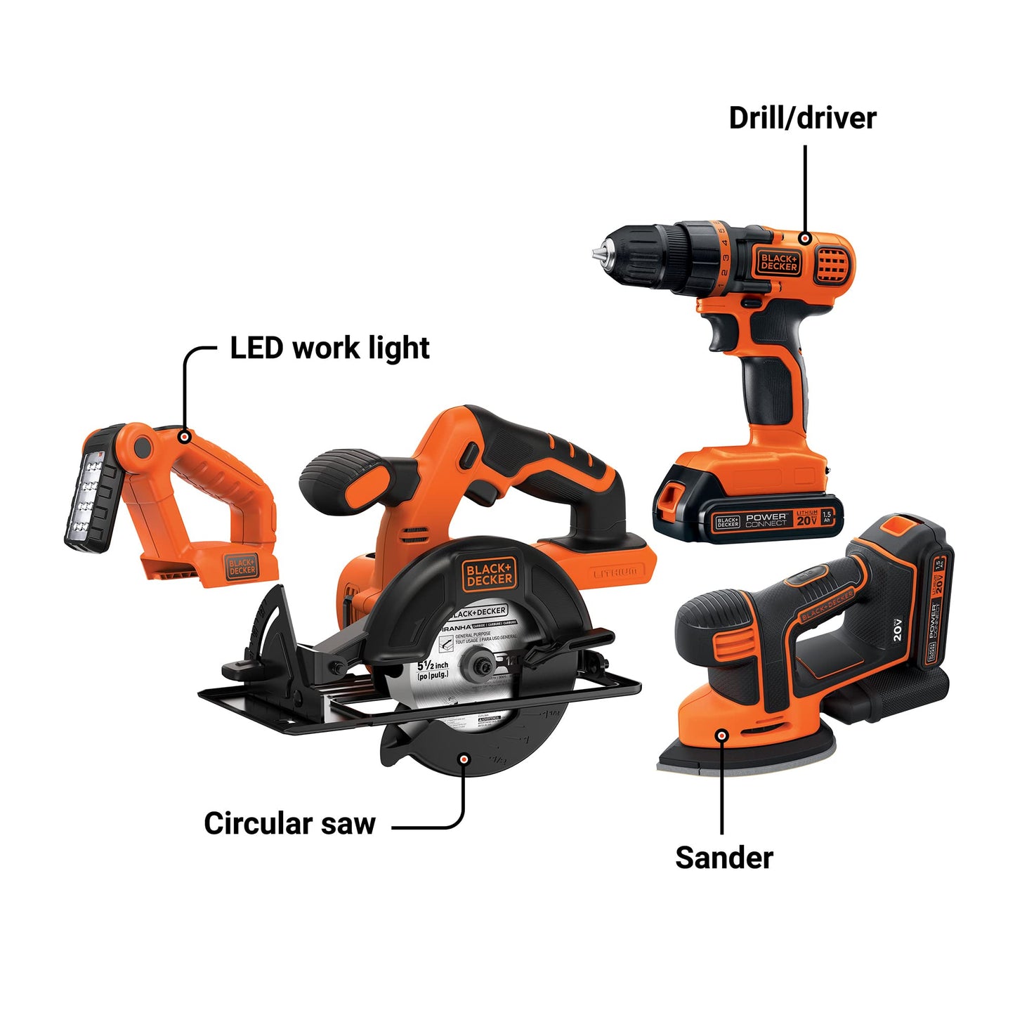 BLACK+DECKER 20V MAX* POWERCONNECT Cordless 4-Tool Combo Kit (BD4KITCDCMSL) - WoodArtSupply