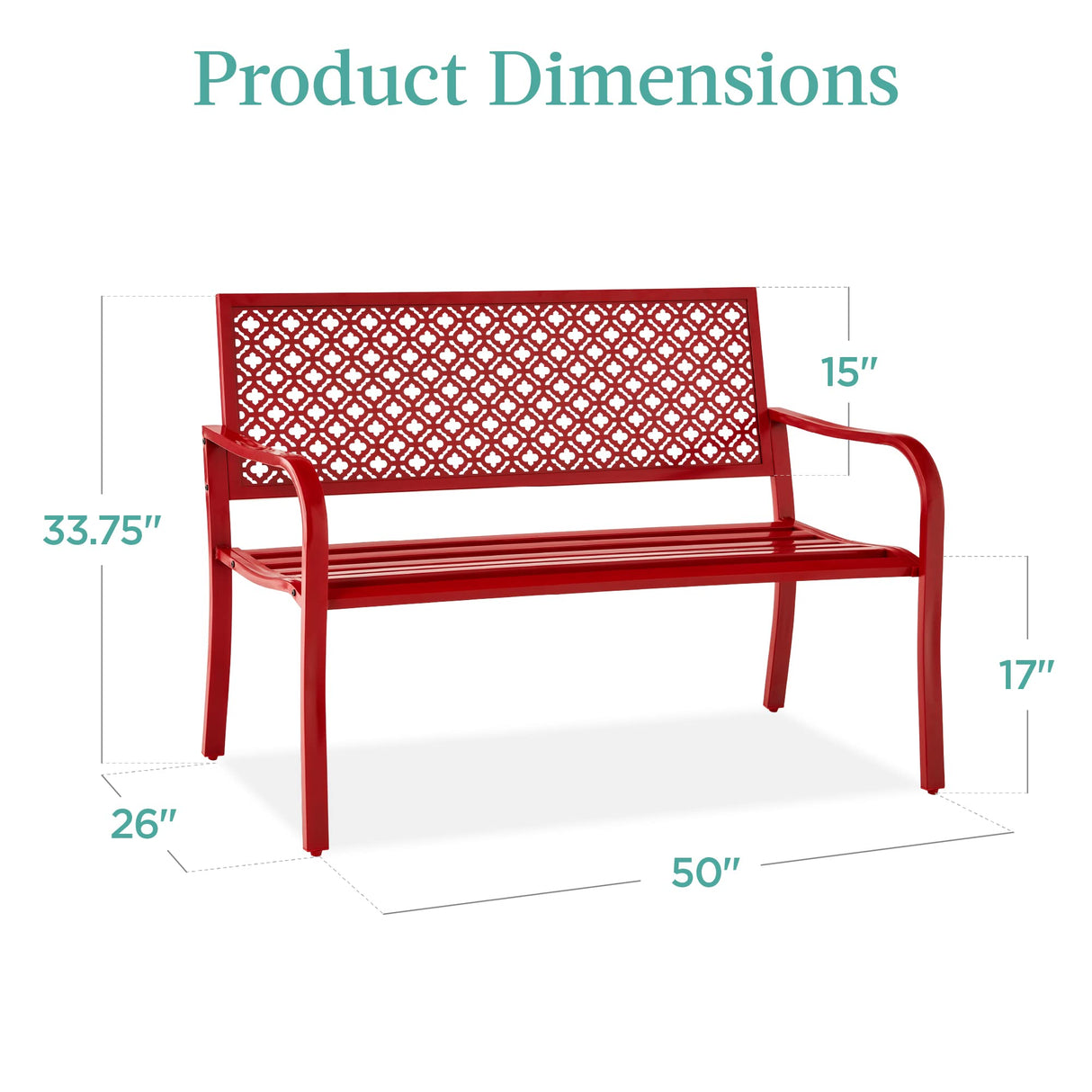 Best Choice Products Outdoor Bench 2-Person Metal Steel Benches Furniture for Garden, Patio, Porch, Entryway w/Geometric Backrest, 790lb Capacity - Rose Red Best Choice Products