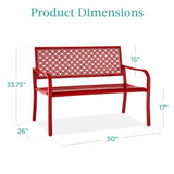 Best Choice Products Outdoor Bench 2-Person Metal Steel Benches Furniture for Garden, Patio, Porch, Entryway w/Geometric Backrest, 790lb Capacity - Rose Red Best Choice Products