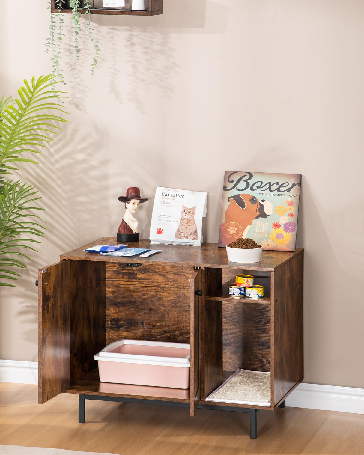 Hzuaneri Cat Litter Box Enclosure, Hidden Litter Box Furniture, Wooden Pet House Side End Table, Storage Cabinet Bench for Living Room, Bedroom, Rustic Brown CB01501B Hzuaneri