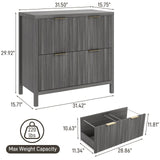 2 Drawer File Cabinet, Printer Stand Lateral Filing Cabinets for Hanging Letter/A4/Legal Size Files Fluted Wood Storage Cabinet for Home Office and School Halitaa