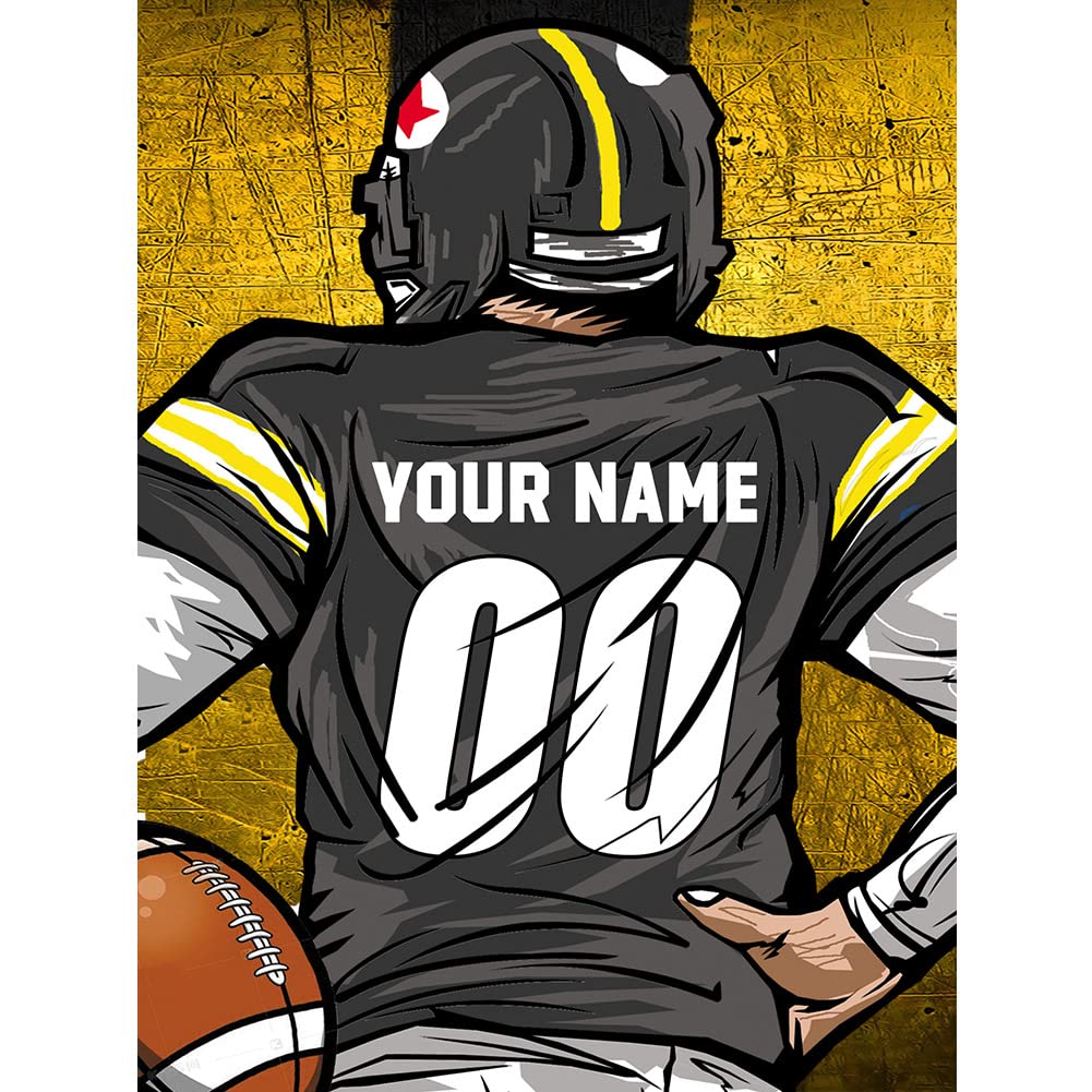 Weadatty Custom Football Diamond Painting with Name and Number,Customized Sports Fan Jersey Painting,Personnalized Football Player Diamond Art for Home Decor (Pittsburgh Yellow) Weadatty