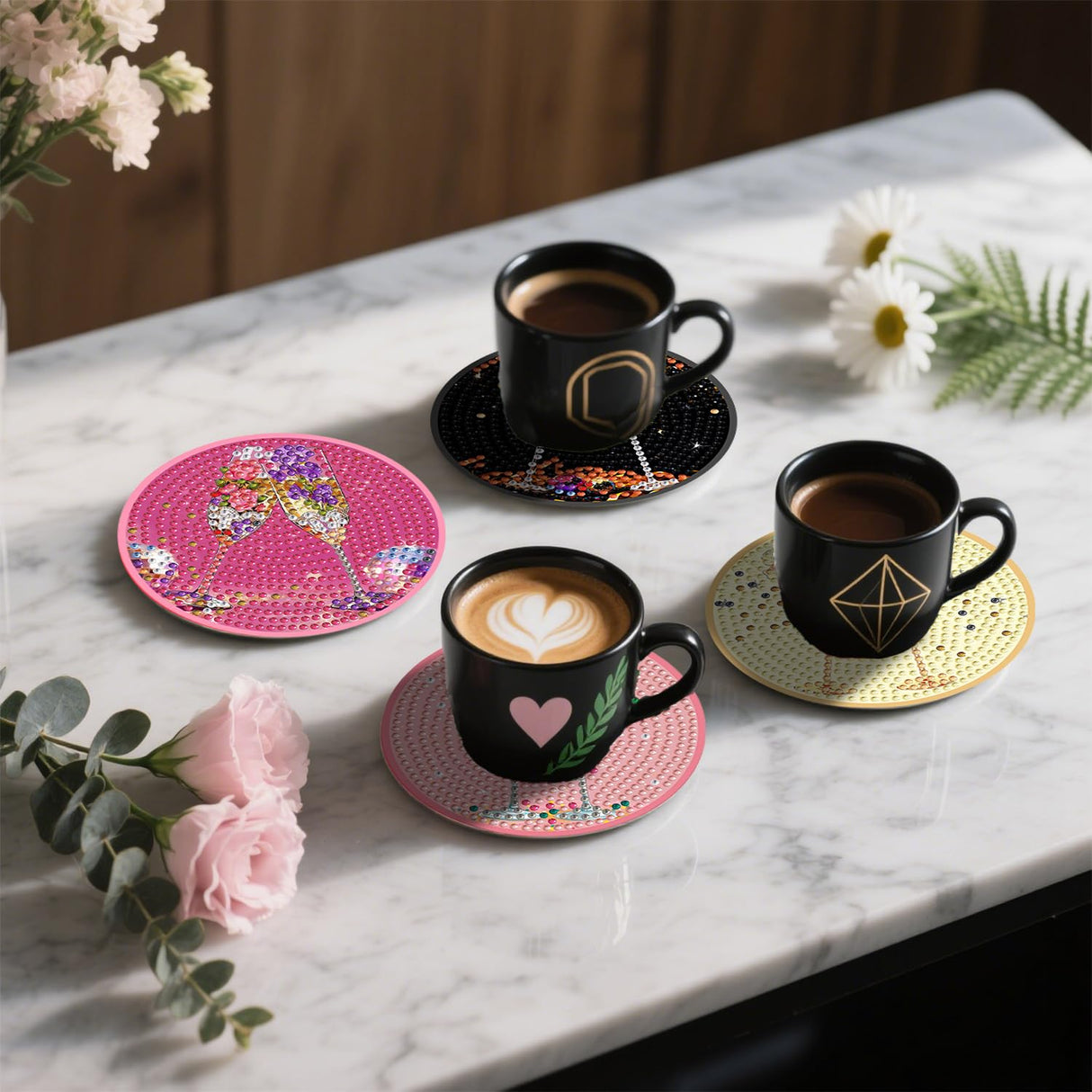 CYNART 8 PCS Cocktail Diamond Art Coasters Kit with Holder, Cocktail Diamond Painting Coasters Complete Kit, Gem Art Coaster for Women, Teens and Beginners, Relaxing DIY Craft Gift CYNART