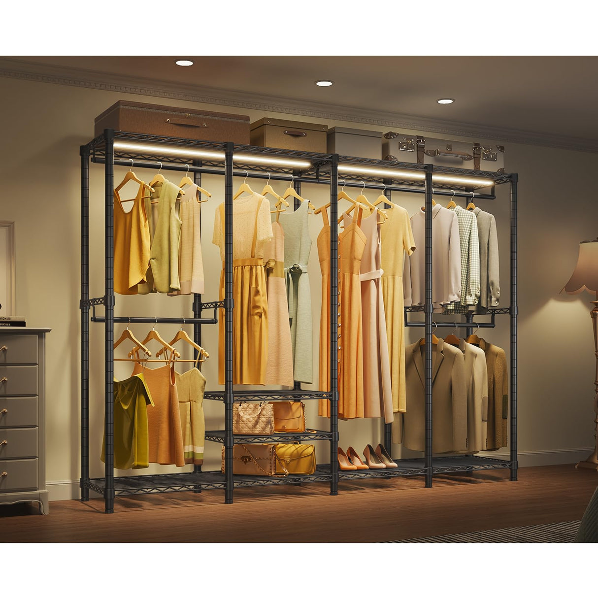 VIPEK V40L Clothes Rack with Dimmable LED Lights, 3000K Warm White, Heavy Duty Clothing Rack for Hanging Clothes Portable Closet Wardrobe Freestanding Closet Rack for Bedroom, Max Load 890lbs, Black VIPEK