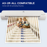 Laminator 13 Inch A3 Laminator Machine, 7 in 1 Desktop Thermal Laminator Never Jam with 40 Laminating Pouches, Paper Trimmer and Corner Rounder, Fast Warm-Up Home Office School Use, White Zyerch