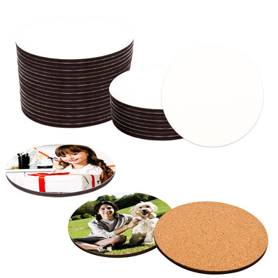 30 Pcs 4 Inch Round MDF Sublimation Coasters, Blanks MDF Sublimation Coasters, and Water-Resistant MDF Material with Non-Slip Cork Backing, Hardboard Cork Coasters by KUKLIPJIM