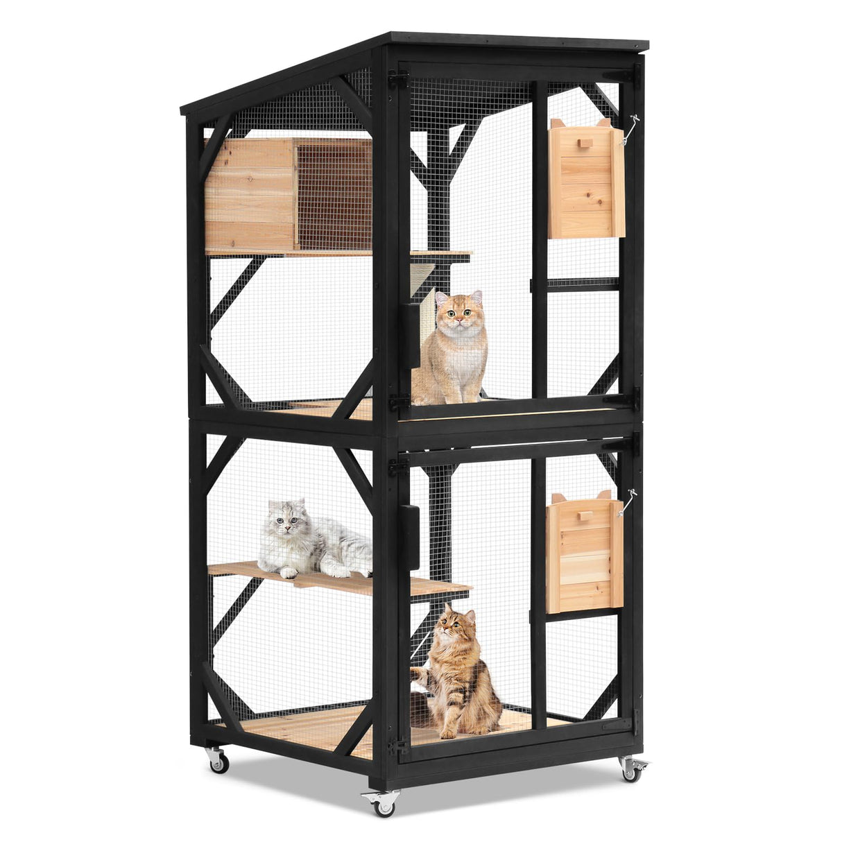 Nicedday Large Cat Catio, 4 Tiers Outdoor Cats House with Removable Platforms, Cat Outdoor Enclosure Window Access with Waterproof Cover, Indoor Catio with Caster nicedday