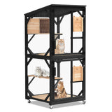 Nicedday Large Cat Catio, 4 Tiers Outdoor Cats House with Removable Platforms, Cat Outdoor Enclosure Window Access with Waterproof Cover, Indoor Catio with Caster nicedday