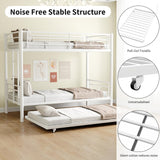 Zyerch Twin Over Twin with Trundle Bunk Bed Frame,Heavy Duty Solid Metal Bunkbed with 2 Ladders and Guardrail,Convertible Bunk Beds,No Box Spring Needed Twin Over Twin Beds Frame for Adults,White Zyerch