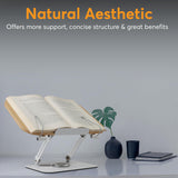 Book Stand for Reading - Adjustable Recipe Book Holder Stand with 360° Swivel Base, Aluminum & Wood Stand for Kitchen, Hands-Free, Foldable Cook Book Stand for Desk,Tablets, Laptop, Textbook LuxeLoom