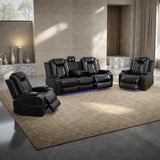 SIENWIEY Power Leather Recliner Sofa Set with LED Lights, Recliner Couch Set for Living Room Furniture Sets,Leather Couch with USB Port/Reading Lamp,Sofa+Chair+Chair SIENWIEY