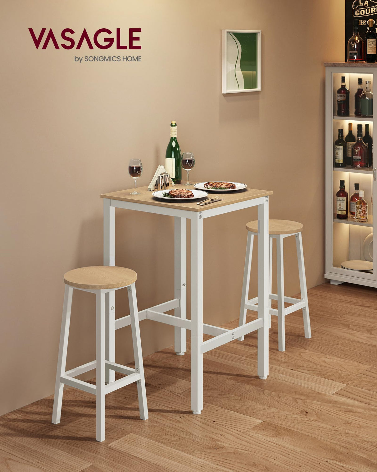 VASAGLE High Top Bar Table – Compact Oak Beige and White Kitchen & Pub Table for Narrow Spaces VASAGLE