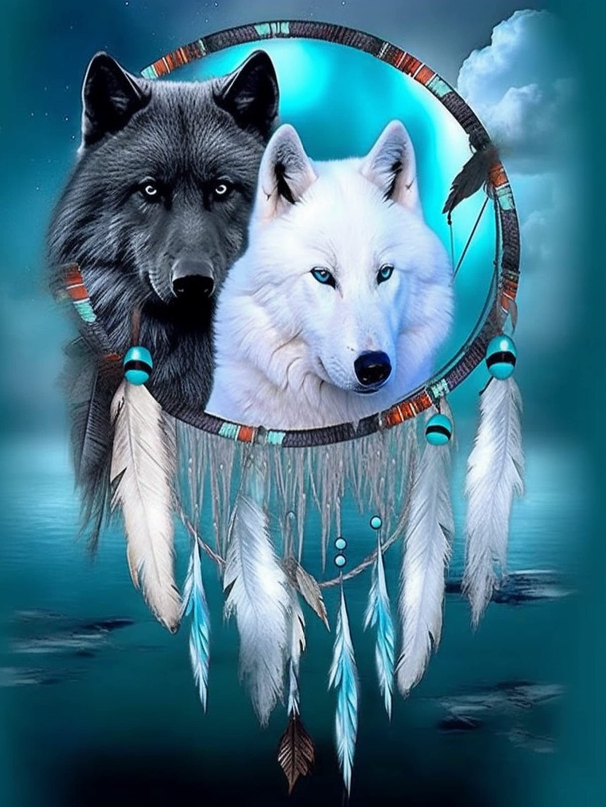 Pavemlo 5D Diamond Art Kits for Adults Wolf Dreamcatcher, Full Drill Diamond Art Animal Pictures Paint with Diamonds, DIY Cross Stitch Jewel Art Rhinestone Craft for Home Wall Decor 12X16 Inch Pavemlo