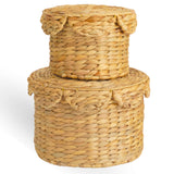 Chi An Home Scalloped Wicker Storage Baskets with Lid, Set of 2 Round Basket Decorative Boxes, Handwoven Hyacinth Baskets with Lids, Woven Storage Box for Home Organization Chi An Home