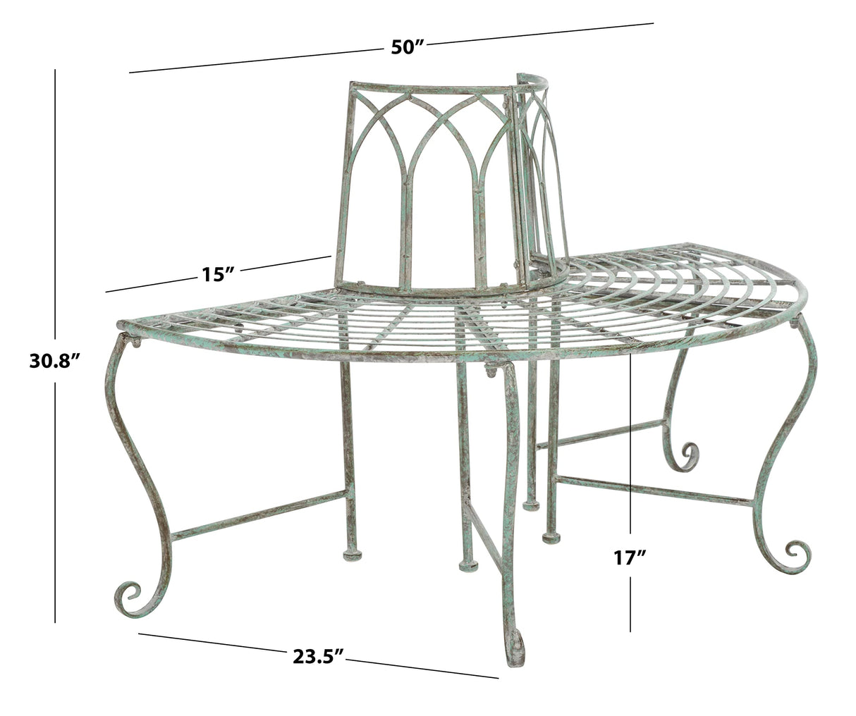 SAFAVIEH Outdoor Collection Abia Victorian Antique Dark Green Wrought Iron 50-inch Wide Tree Bench SAFAVIEH