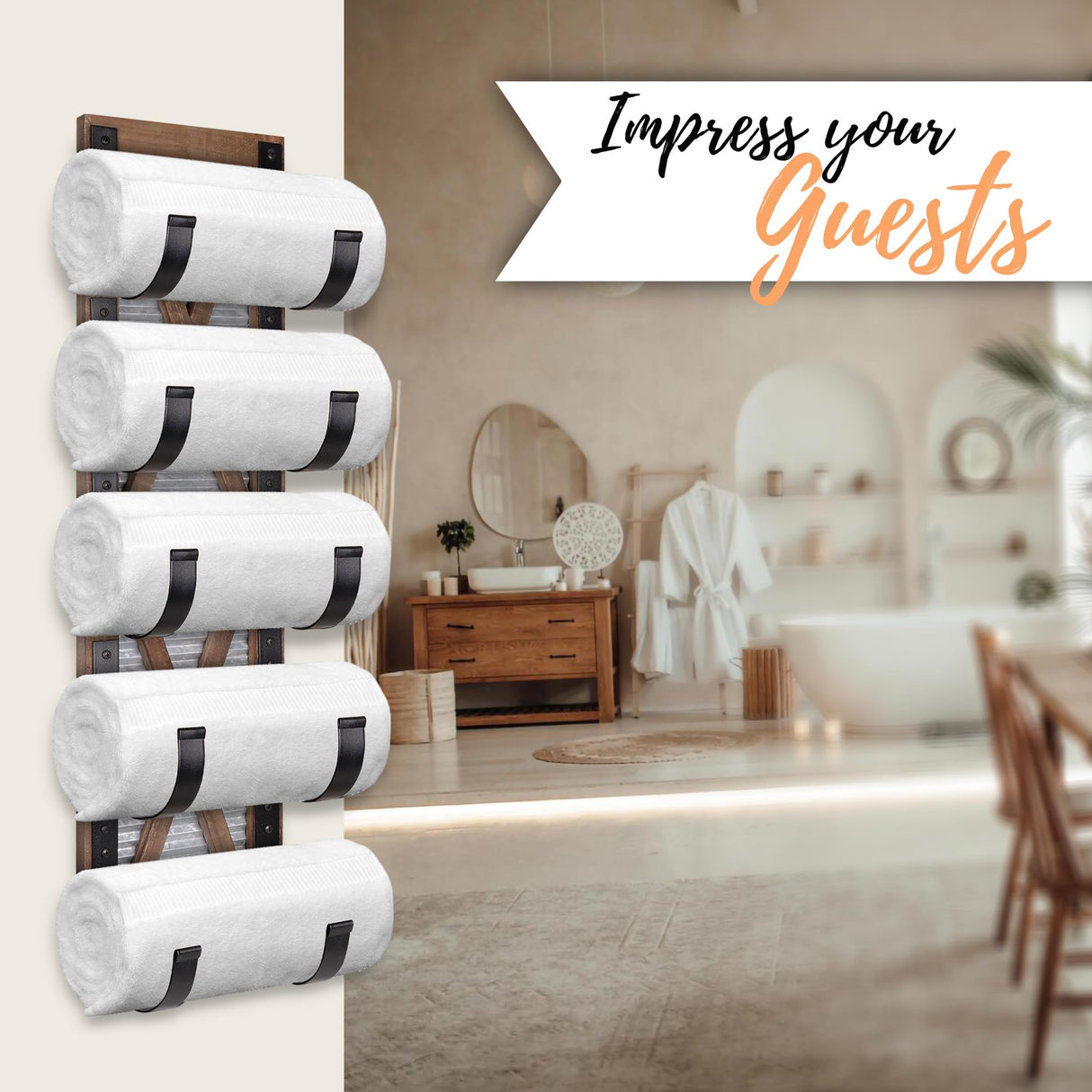 Autumn Alley Farmhouse Towel Holder, Rustic Wine Rack, Rolled Towel Rack, and Wine Holder for Farmhouse Bathroom Accessories Décor, Western Decor Wall Mounted Towel Rack, Rustic Brown Autumn Alley