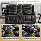 BINGTOO Power Double Recliner Loveseat for RV, Electric Home Theater Seating Sofa with Console & Storage, Built-in Bluetooth Speaker/USB Ports/Power Outlet/LED Light, Black BINGTOO