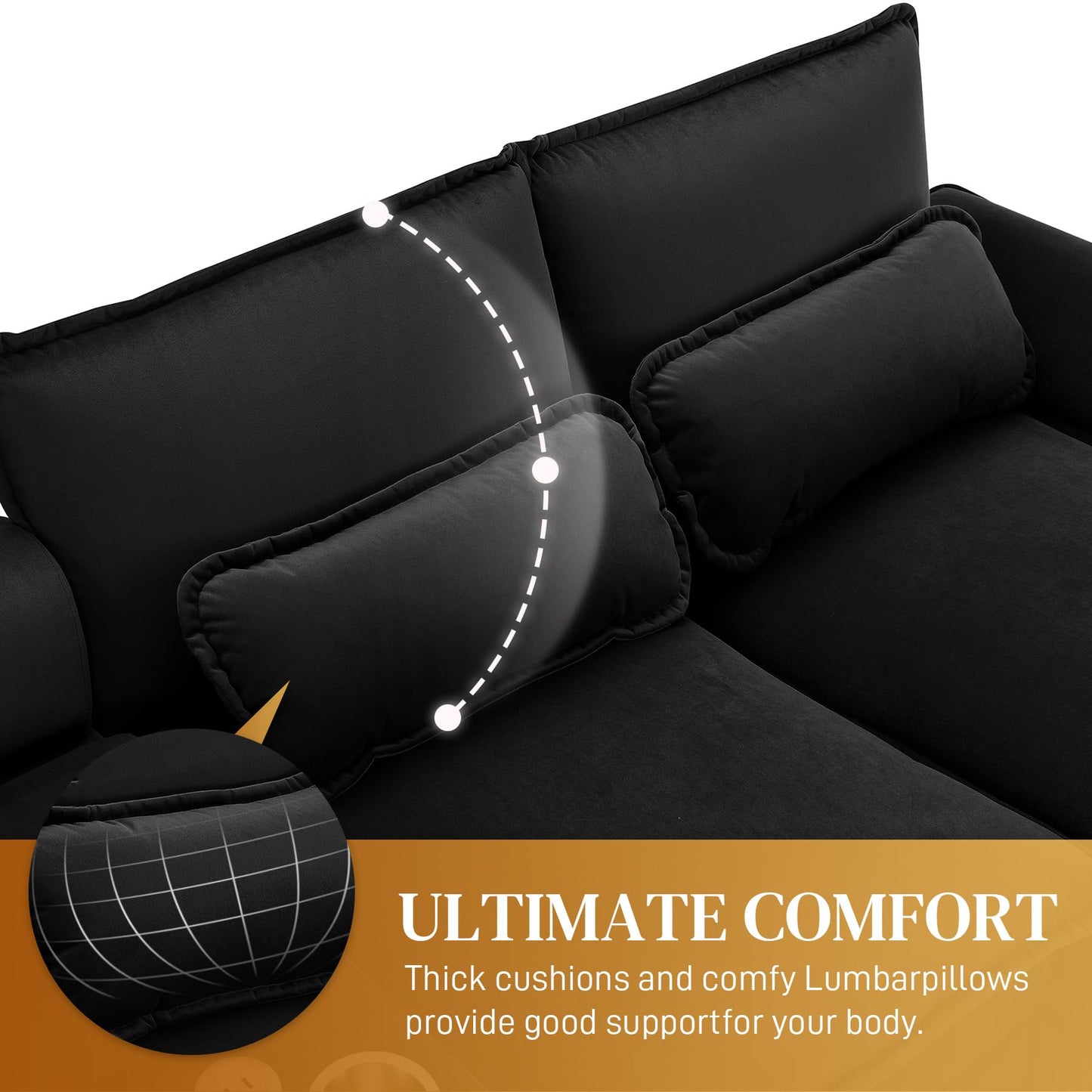 U Shaped Cloud Couch Sectional Sofa, 124" Comfy Fluffy Cloud Mid Black Sectional Couches for Living Room with Double Chaise Lounge, Modern Modular Sectional Sofa with Central Console & USB Port