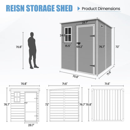 VONZOY Outdoor Storage Shed, 6x6 FT Resin Shed with Floor and Lockable Door, Window & Vents, Tool Sheds & Outdoor Storage for Bike, Garden Accessories, Tools, Waterproof (Grey & White) - WoodArtSupply