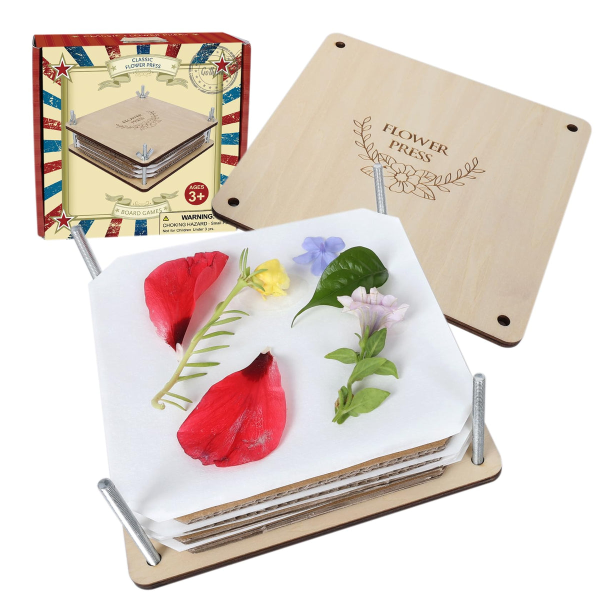 GOTHINK Flower Press Kit - 6 Layers 6 x 6 Inches, Easy to Use, DIY Dried and Preserved Flowers and Leaves, Plants Art & Crafts Wooden Flower Pressing Kit for Adults and Kids GOTHINK