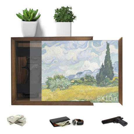 Hidden Wall Gun Safe for Home,BRXOZLE Solid Wooden Hidden Gun Storage,Indoor Concealment Furniture Upgraded 2 in1 Handgun Shelf Picture Frames Box for Home Pistols Handgun Valuables WoodArtSupply