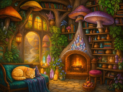 EIBEILI Diamond Art Kits for Adults,5D Cat Diamond Painting Kits for Beginners,Mushroom DIY Round Full Drill Painting with Gem Art Craft Kits for Home Wall Decor 12x16inch