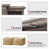 AMERLIFE 70" Electric Fireplace with Mantel, Farmhouse 3-Sided Fireplace TV Stand for TVs up to 75 Inch, Entertainment Center with Adjustable Shelves & LED Light, Rustic Grey AMERLIFE