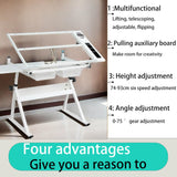 Adjustable Drafting Table for Adults Professional Art Table 2 Storage Drawers Height Adjustable Home Office Reading Painting Tempered Glass Top Modern White Design Doeqkue