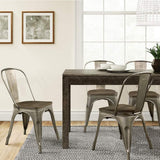 FDW Metal Dining Chairs Set of 4 Patio Chairs Furniture Indoor Outdoor Chairs Kitchen Metal Chairs Stackable Chair Tolix Side Bar Chairs Wooden Seat 18 Inch Seat Height Restaurant Chair FDW