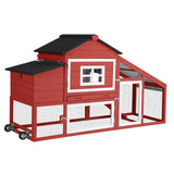 GUTINNEEN Rabbit Hutch Outdoor Mobile Chicken Coop with Wheels Wooden Bunny Cage Large Duck House with Run UV Roof(Red) GUTINNEEN