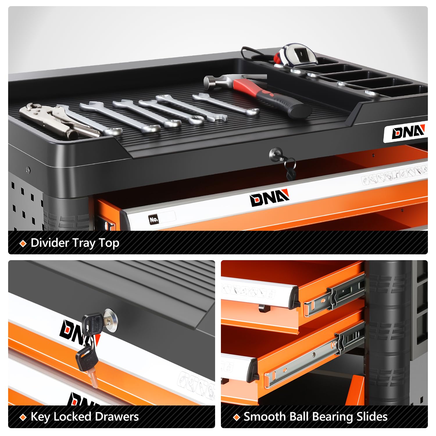 DNA MOTORING 4-Drawers Roller Tool Chest Cabinet with Casters, Locking System, Top Worktop, for Garage Warehouse Workshop, Orange, TOOLS-00402 - WoodArtSupply