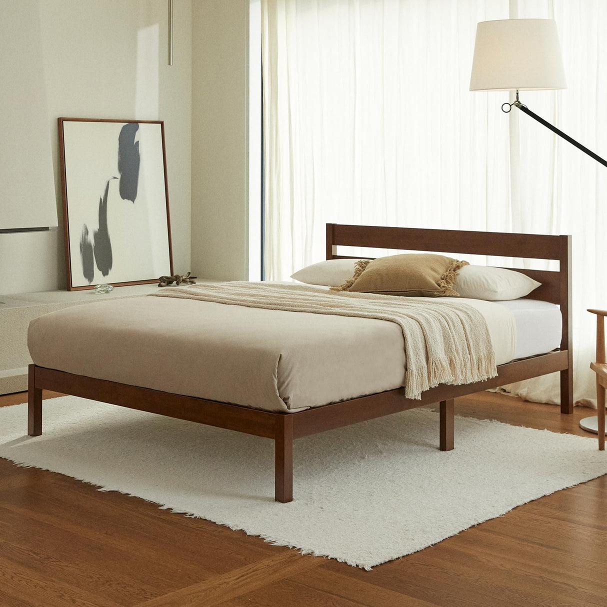 LIFEMENT Classic Wood Platform Bed Frame with Headboard, Essential, Noise Free, Under Bed Storage, No Box Spring Needed, Easy Assembly (Cherry, Twin) LIFEMENT