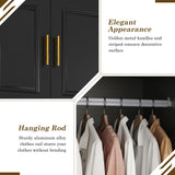 Hlivelood Large Armoire Wardrobe Closet Cabinet with Drawers and LED Lights, Multi-Tier Shelves, Hanging Rod, Large Capacity Storage 4 Door Wardrobe Armoire with Top Cabinet for Bedroom, Black Hlivelood