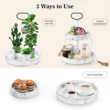 Luxspire Tiered Tray Stand, 2 Tiered Tray Decor with Wooden Beads Garland, Farmhouse Decorative Tray, 2 Tier Serving Tray for Coffee Bar Kitchen Island, Christmas Decor, Rustic White Luxspire