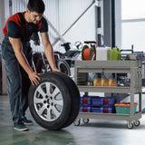 Cemostey 3-Tier Rolling Utility Cart, Heavy Duty Tool Cart on Wheels, Metal Service Cart with Locked Drawers for Garage, Warehouse and Repair Shop (Grey) Cemostey