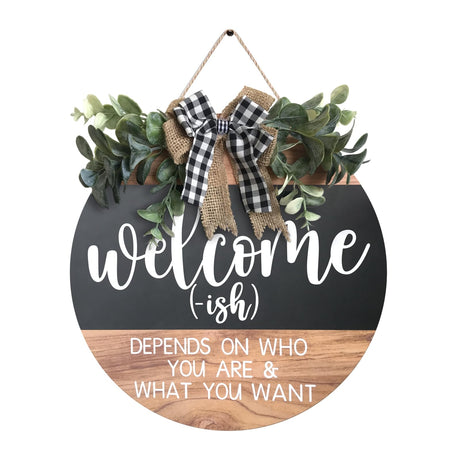 Welcome Sign for Front Door-Round Wood Wreaths Farmhouse Wood Door Hanger for Home Decor Indoor and Outdoor, Classroom,Christmas,All Seasons JOMOSART