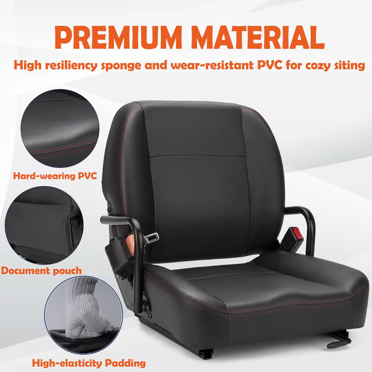 SEATIN Universal Forklift Seat,Tractor Seat,with Hip Restaint,Micro Switch and Safety Belt,for Tractor,Mower,Skid Loader,Telehandler,Backhoe,Excavator Dozer… SEATIN