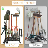 Lauren&Harold Garden Tool Organizer with 2 Stair Climbing Wheels,Garden Tool Stand,Garage Organization and Storage,Yard Tool Organizer for Garage,Garden Tool Rack for Garage,Shed,Outdoor Lauren Harold