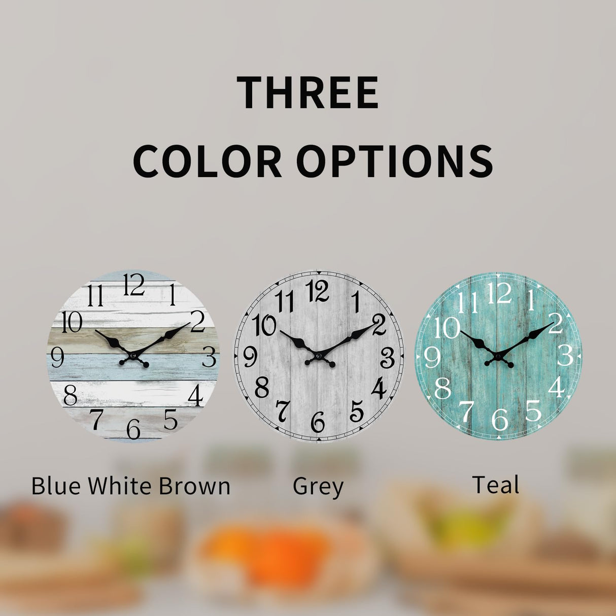 HYLANDA Wall Clock, Rustic Wall Clocks Battery Operated Silent Non Ticking, Country Round Wooden Clocks Farmhous Wall Decorative for Kitchen, Bathroom, Living Room (Gray 8 Inch) HYLANDA