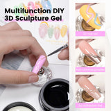 RARJSM 3D Sculpting Gel Clear Painting Gel Polish Nail Art Designs No Wipe Chrome Nail Powder Nails Charms Rhinestone Decoration Adhesive Glue Drawing Painted Sculpture Hard Gelpolish Curing Requires RARJSM