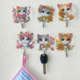 Sulunmo Diamond Art Kits for Adults, DIY Diamond Painting Key Holder for Wall Hooks for Hanging Keys, Sunglasses, Bag(6Pcs Bigeyed Cat-3) Sulunmo