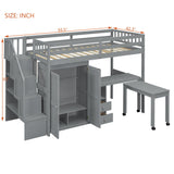 Harper & Bright Designs Twin Size Loft Bed with Stairs and Bookshelf, Wood Twin Storage Bed with Desk & Wardrobe, Space-Saving Multifunctional Furniture for Kids & Teens - Gray Harper & Bright Designs