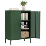 Bevivog Green Metal Locker Cabinet with 2 Doors, Metal Accent Cabinets with 2 Adjustable Shelves Home Office Storage Lockers Sideboard for Kitchen Living Room Hallway Entryway Bevivog