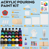 Nicpro 24 Colors 8.45oz Acrylic Pour Paint Supplies Kit, Large Volume Premixed High Flow Painting Bulk Set with Canvas, Wood Natural Slices, Pouring Oil, Tools Gloves, Strainer, Cups for Beginner DIY Nicpro