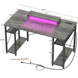 armocity Computer Desk with LED Lights, 55 Inch Desk with Power Outlet and USB, Reversible Large Desk with Moveable Monitor Stand, 55.2'' Gaming PC Table for Home Office, Workstation, Grey armocity
