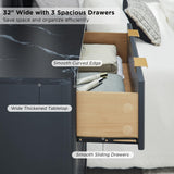 T4TREAM 32" Tall Fluted Nightstand, Modern Side Table with Faux Marble Top, 3 Drawers End Table w/Storage, Bedside Table for Bedroom, Living Room, Curved Profile Design, Dark Grey T4TREAM